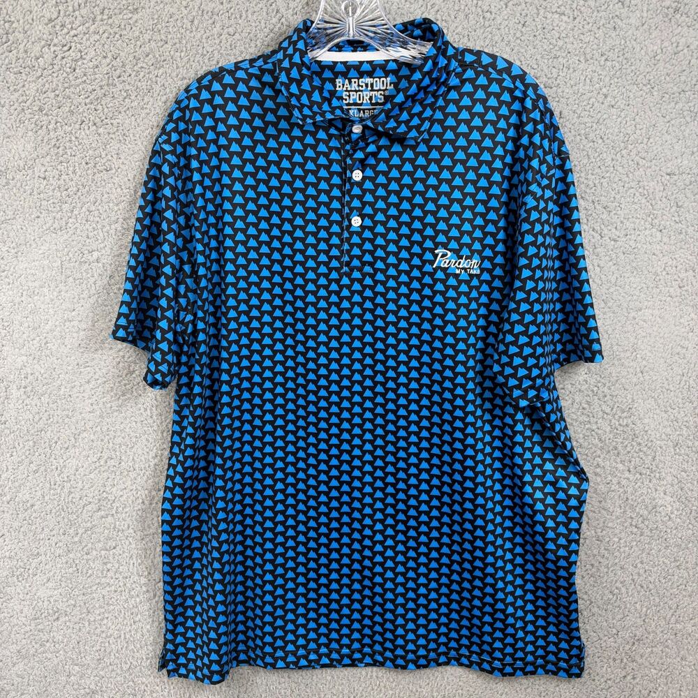 Barstool Sports Pardon My Take Golf Polo Mens XL Black Blue Mountain Print